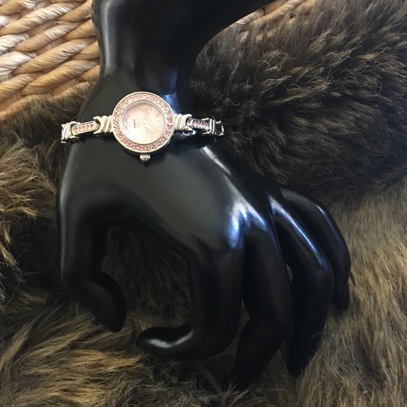 Ladies shiny silver tone pink rhinestone watch - Picture 2 of 11